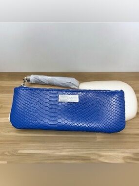 NEW Babe Lash Blue Tassel Makeup Cosmetic Bag Zipper Closure Silver Name Plate